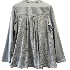 LOGO Lounge Zip Front Cardigan Women Large Blue Grey Lace Back French Terry Boho